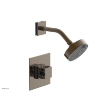 Phylrich 222-22-047X044 - Antique Brass Jolie Pressure Balance Shower Set With Square Trim, Square Cutaway Handle, And Navy