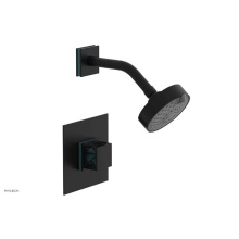 Phylrich 222-22/040X049 - Matte Black Jolie Pressure Balance Shower Set With Square Trim, Square Cutaway Handle, And Turquoi