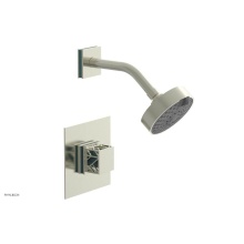 Phylrich 222-22/015X049 - Satin Nickel Jolie Pressure Balance Shower Set With Square Trim, Square Cutaway Handle, And Turquo