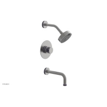 Phylrich 222-26/26DX046 - Satin Chrome Jolie Pressure Balance Tub & Shower Set With Round Trim, Tubular Tub Spout, Round