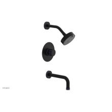 Phylrich 222-26/040X046 - Matte Black Jolie Pressure Balance Tub & Shower Set With Round Trim, Tubular Tub Spout, Round