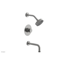 Phylrich 222-26/26DX048 - Satin Chrome Jolie Pressure Balance Tub & Shower Set With Round Trim, Tubular Tub Spout, Round