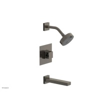 Phylrich 222-27/15AX041 - Pewter Jolie Pressure Balance Tub & Shower Set With Square Trim, Rectangular Tub Spout, Square