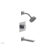 Phylrich 222-27/26DX043 - Satin Chrome Jolie Pressure Balance Tub & Shower Set With Square Trim, Rectangular Tub Spout,