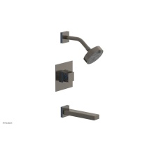 Phylrich 222-27/15AX043 - Pewter Jolie Pressure Balance Tub & Shower Set With Square Trim, Rectangular Tub Spout, Square