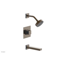 Phylrich 222-27-047X043 - Antique Brass Jolie Pressure Balance Tub & Shower Set With Square Trim, Rectangular Tub Spout,