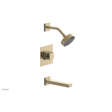 Phylrich 222-27/004X049 - Satin Brass Jolie Pressure Balance Tub & Shower Set With Square Trim, Rectangular Tub Spout, S