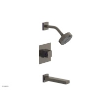 Phylrich 222-27/15AX046 - Pewter Jolie Pressure Balance Tub & Shower Set With Square Trim, Rectangular Tub Spout, Square