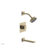Phylrich 222-27/03UX046 - Polished Brass Uncoated (Living Finish) Jolie Pressure Balance Tub & Shower Set With Square Tr