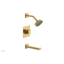 Phylrich 222-27/024X046 - Satin Gold Jolie Pressure Balance Tub & Shower Set With Square Trim, Rectangular Tub Spout, Sq