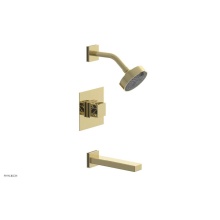 Phylrich 222-27/003X048 - Polished Brass Jolie Pressure Balance Tub & Shower Set With Square Trim, Rectangular Tub Spout