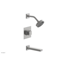 Phylrich 222-27-26DX051 - Satin Chrome Jolie Pressure Balance Tub & Shower Set With Square Trim, Rectangular Tub Spout,