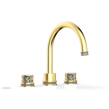 Phylrich 222-40/024X048 - Satin Gold Jolie 3-Hole Deck Tub Filler With Gooseneck Spout, Round Cutaway Handles, And Grey Acce