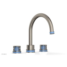 Phylrich 222-40/15AX043 - Pewter Jolie 3-Hole Deck Tub Filler With Gooseneck Spout, Round Cutaway Handles, And Light Blue Ac