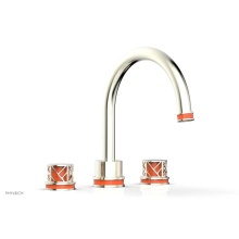Phylrich 222-40/015X042 - Satin Nickel Jolie 3-Hole Deck Tub Filler With Gooseneck Spout, Round Cutaway Handles, And Orange