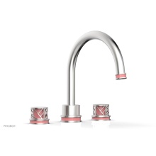 Phylrich 222-40/26DX045 - Satin Chrome Jolie 3-Hole Deck Tub Filler With Gooseneck Spout, Round Cutaway Handles, And Pink Ac