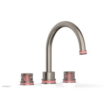 Phylrich 222-40/15AX045 - Pewter Jolie 3-Hole Deck Tub Filler With Gooseneck Spout, Round Cutaway Handles, And Pink Accents