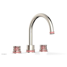 Phylrich 222-40/014X045 - Polished Nickel Jolie 3-Hole Deck Tub Filler With Gooseneck Spout, Round Cutaway Handles, And Pink