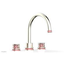 Phylrich 222-40/015X045 - Satin Nickel Jolie 3-Hole Deck Tub Filler With Gooseneck Spout, Round Cutaway Handles, And Pink Ac
