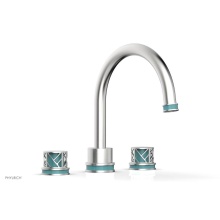 Phylrich 222-40/26DX049 - Satin Chrome Jolie 3-Hole Deck Tub Filler With Gooseneck Spout, Round Cutaway Handles, And Turquoi