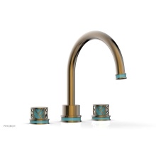 Phylrich 222-40-047X049 - Antique Brass Jolie 3-Hole Deck Tub Filler With Gooseneck Spout, Round Cutaway Handles, And Turquo
