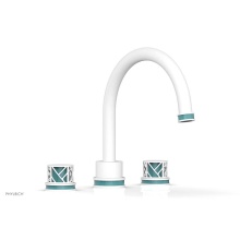 Phylrich 222-40-050X049 - Satin White Jolie 3-Hole Deck Tub Filler With Gooseneck Spout, Round Cutaway Handles, And Turquois