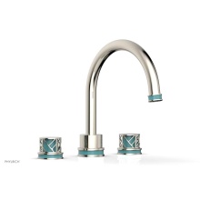 Phylrich 222-40/014X049 - Polished Nickel Jolie 3-Hole Deck Tub Filler With Gooseneck Spout, Round Cutaway Handles, And Turq
