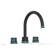 Phylrich 222-40/040X049 - Matte Black Jolie 3-Hole Deck Tub Filler With Gooseneck Spout, Round Cutaway Handles, And Turquois