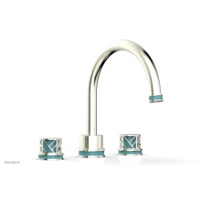 Phylrich 222-40/015X049 - Satin Nickel Jolie 3-Hole Deck Tub Filler With Gooseneck Spout, Round Cutaway Handles, And Turquoi
