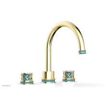 Phylrich 222-40/003X049 - Polished Brass Jolie 3-Hole Deck Tub Filler With Gooseneck Spout, Round Cutaway Handles, And Turqu