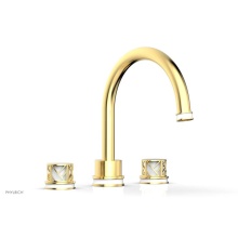 Phylrich 222-40-024X051 - Satin Gold Jolie 3-Hole Deck Tub Filler With Gooseneck Spout, Round Cutaway Handles, And Gloss Whi