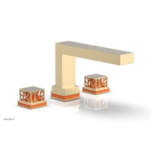 Phylrich 222-41/004X042 - Satin Brass Jolie 3-Hole Deck Tub Filler With Rectangular Spout, Square Cutaway Handles, And Orang