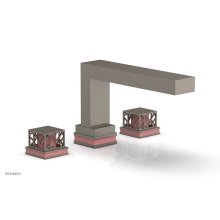 Phylrich 222-41/15AX045 - Pewter Jolie 3-Hole Deck Tub Filler With Rectangular Spout, Square Cutaway Handles, And Pink Accen