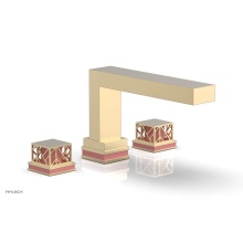 Phylrich 222-41/004X045 - Satin Brass Jolie 3-Hole Deck Tub Filler With Rectangular Spout, Square Cutaway Handles, And Pink