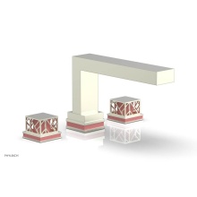 Phylrich 222-41/015X045 - Satin Nickel Jolie 3-Hole Deck Tub Filler With Rectangular Spout, Square Cutaway Handles, And Pink