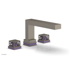 Phylrich 222-41/15AX046 - Pewter Jolie 3-Hole Deck Tub Filler With Rectangular Spout, Square Cutaway Handles, And Purple Acc
