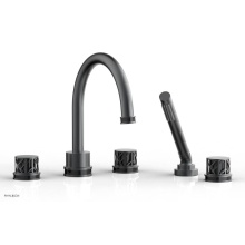 Phylrich 222-48-15GX041 - Gunmetal Gray Jolie 5-Hole Deck Tub Filler With Gooseneck Spout, Round Cutaway Handles, And Black