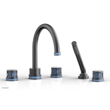 Phylrich 222-48-15GX043 - Gunmetal Gray Jolie 5-Hole Deck Tub Filler With Gooseneck Spout, Round Cutaway Handles, And Light