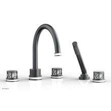 Phylrich 222-48-15GX051 - Gunmetal Gray Jolie 5-Hole Deck Tub Filler With Gooseneck Spout, Round Cutaway Handles, And Gloss
