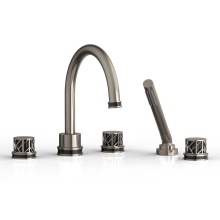 Phylrich 222-48/15AX041 - Pewter Jolie 5-Hole Deck Tub Filler With Gooseneck Spout, Round Cutaway Handles, And Black Accents