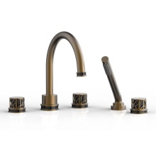 Phylrich 222-48-OEBX041 - Old English Brass Jolie 5-Hole Deck Tub Filler With Gooseneck Spout, Round Cutaway Handles, And Bl