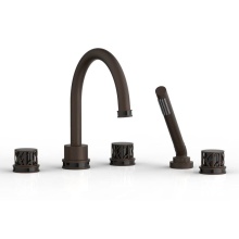 Phylrich 222-48/11BX041 - Antique Bronze Jolie 5-Hole Deck Tub Filler With Gooseneck Spout, Round Cutaway Handles, And Black