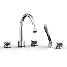 Phylrich 222-48/026X041 - Polished Chrome Jolie 5-Hole Deck Tub Filler With Gooseneck Spout, Round Cutaway Handles, And Blac