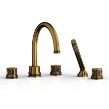 Phylrich 222-48-002X041 - French Brass (Living Finish) Jolie 5-Hole Deck Tub Filler With Gooseneck Spout, Round Cutaway Hand
