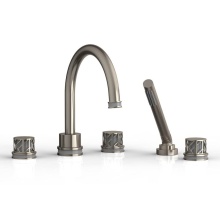 Phylrich 222-48/15AX048 - Pewter Jolie 5-Hole Deck Tub Filler With Gooseneck Spout, Round Cutaway Handles, And Grey Accents
