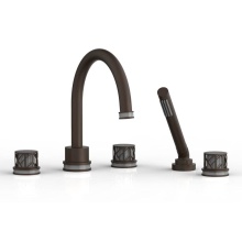 Phylrich 222-48/11BX048 - Antique Bronze Jolie 5-Hole Deck Tub Filler With Gooseneck Spout, Round Cutaway Handles, And Grey