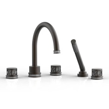 Phylrich 222-48/10BX048 - Oil Rubbed Bronze Jolie 5-Hole Deck Tub Filler With Gooseneck Spout, Round Cutaway Handles, And Gr