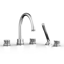 Phylrich 222-48/026X048 - Polished Chrome Jolie 5-Hole Deck Tub Filler With Gooseneck Spout, Round Cutaway Handles, And Grey