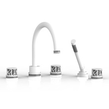 Phylrich 222-48-050X048 - Satin White Jolie 5-Hole Deck Tub Filler With Gooseneck Spout, Round Cutaway Handles, And Grey Acc