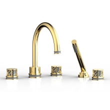 Phylrich 222-48/025X048 - Polished Gold Jolie 5-Hole Deck Tub Filler With Gooseneck Spout, Round Cutaway Handles, And Grey A